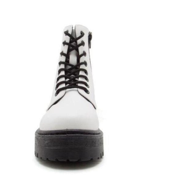 White Vegan Leather Lace Up Combat Boots - Picture 8 of 11